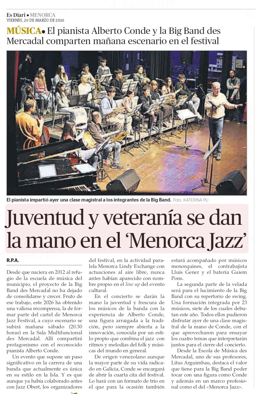 Report on the master class at Menorca Jazz Festival 2026