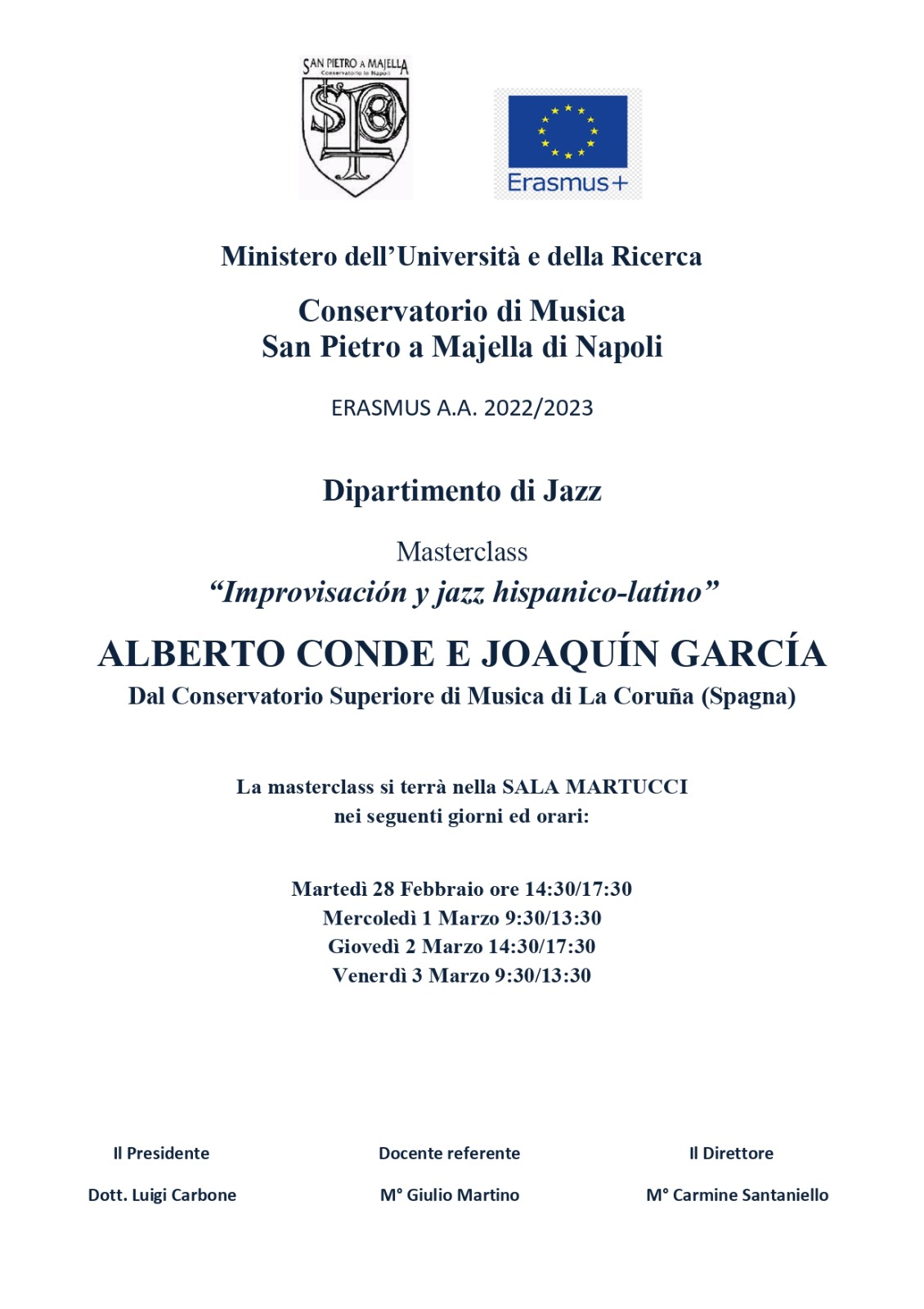 Master Class at Naples Conservatory – San Pietro a Maiella, academic year 2022–23